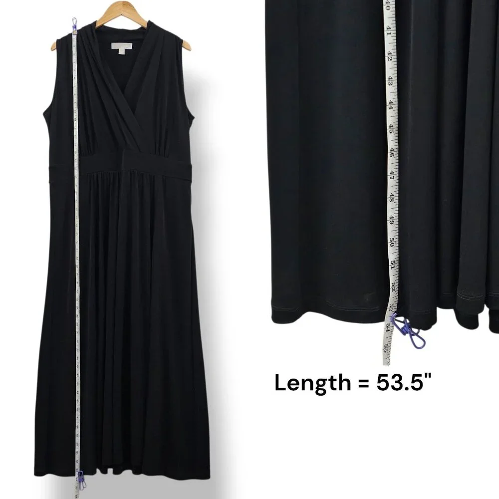 Michael Kors Maxi Dress 2X Black Sleeveless Stretchy Flowy Classic Travel Office